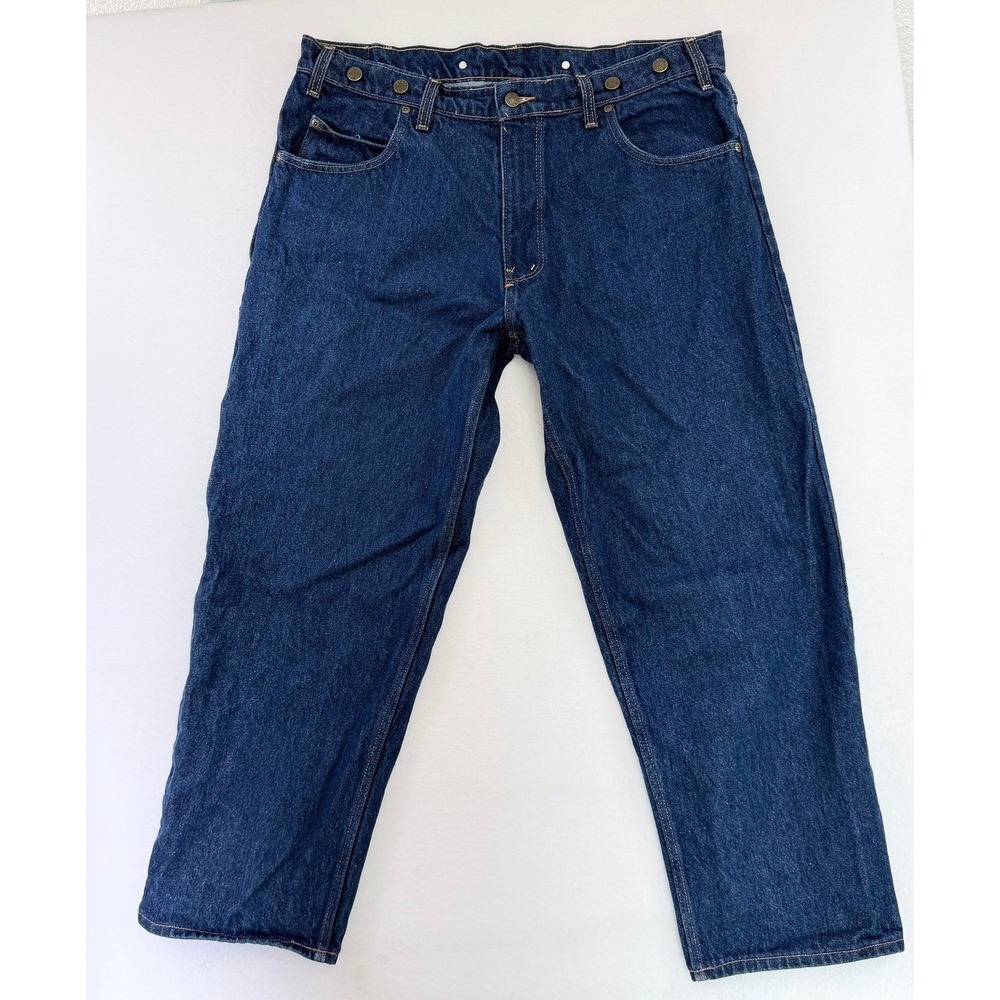 Prison Blues Mens Blue Denim Work Jeans Suspender Buttons Carpenter USA 40x30